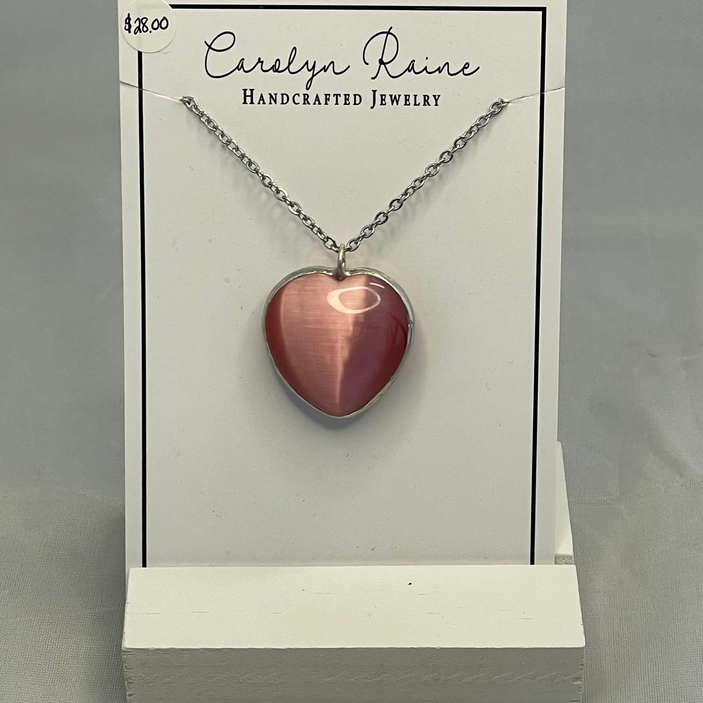 Pink Glass Heart Necklace GHN1